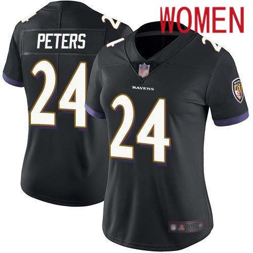 Women Baltimore Ravens #24 Marcus Peters Nike Black Game NFL Jersey